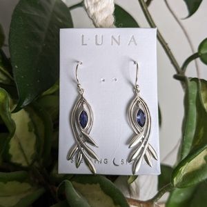 Blue sapphire/ sterling steel dangle earrings NWT!